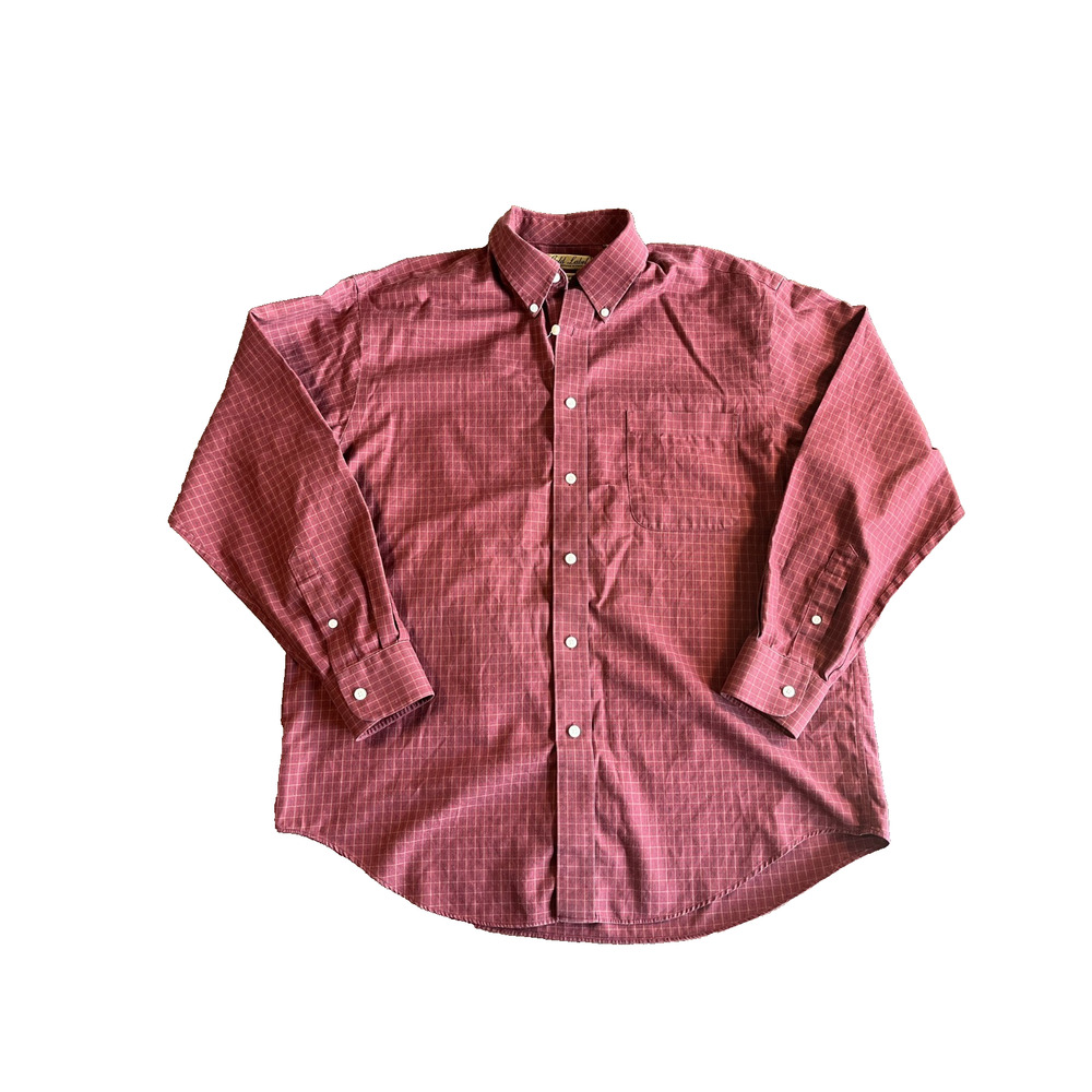 Roundtree & Yorke Gold Label Shirt Mens L Red Check Perfect Performance Non Iron